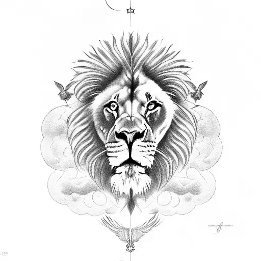 Lion With Doves And Clouds But With Dates And Name For The Forearm