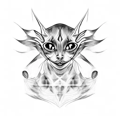Simple Black Outline Of A Sphinx Cat's Head But The Cat Has A Third Eye On Its Forehead