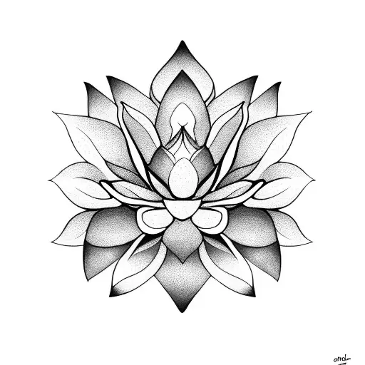 Realistic Lotus Flower With Geometric Lines