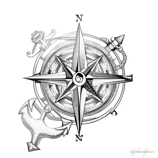 Compass With Anchor And Chain