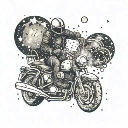 A Biker Riding A Motorcycle Through A Galaxy Filled With Stars And Planets