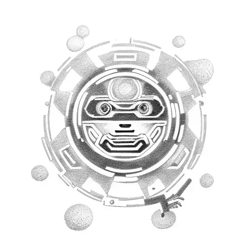 A Robotic Naruto Character Surrounded By Film Reels In Dotwork Style