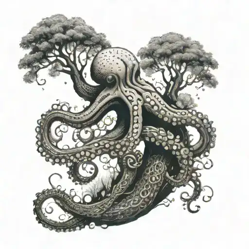 An Octopus Wrapped Around A Tall Tree