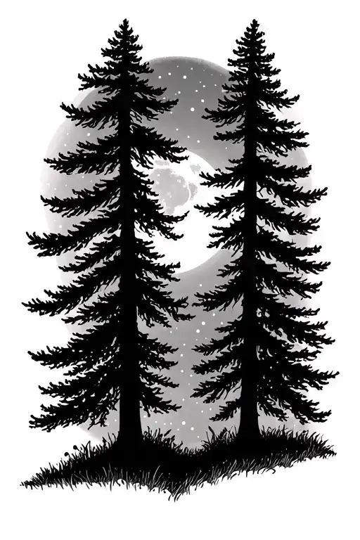 Forest With Pines And The Moon Tattoo