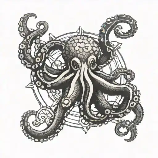 Octopus And Nautical Steering Wheel