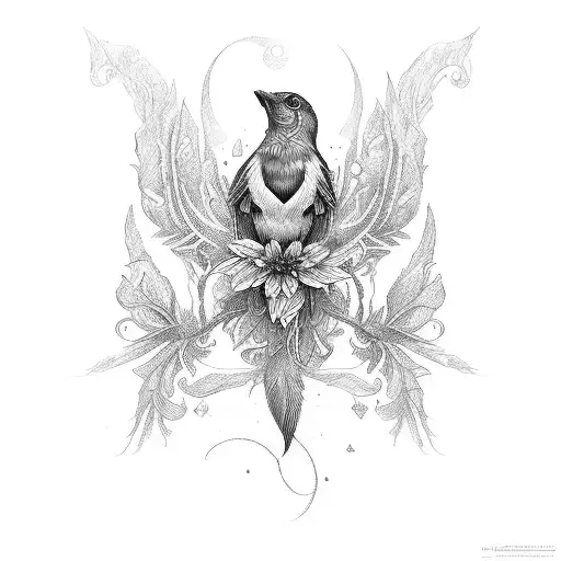 Neotraditional Flower Bird