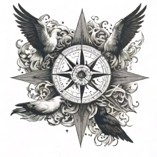 An Adventurous Compass Rose Surrounded By Waves And Seagulls