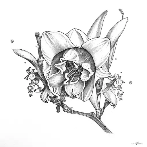 Daffodil And Lily Of The Valley In Black