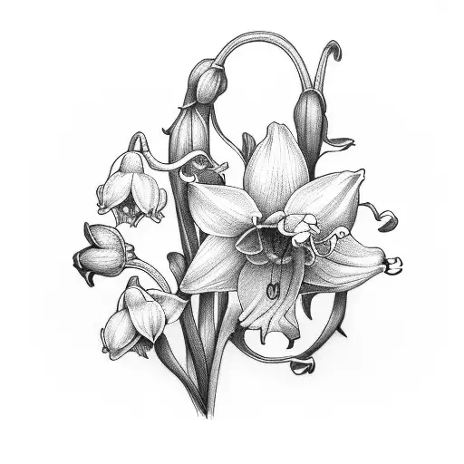 Minimalist Daffodil And Lily Of The Valley In Black