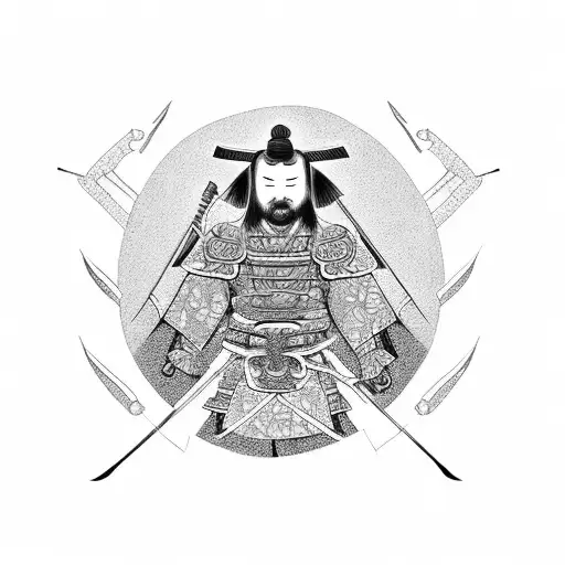 Samurai With Temple And Cherry Blossom