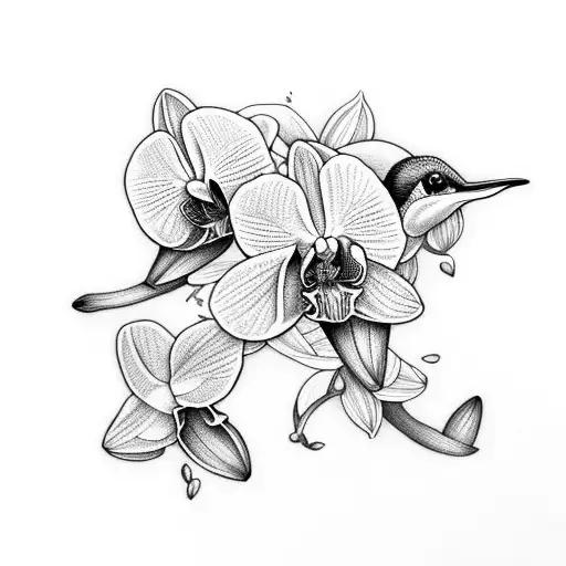 Orchid With Hummingbird