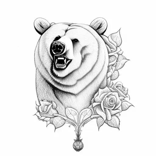 Bear Holding Rose In Mouth
