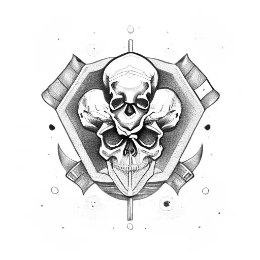 Skull With Dagger Through It And Gold Coins For Eyes