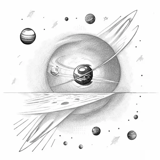 Astronaut On A Semi Moon Holding Baloons In Shape Of Planets