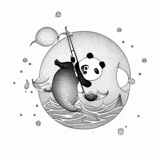 Crescent Moon With Panda Fishing On It