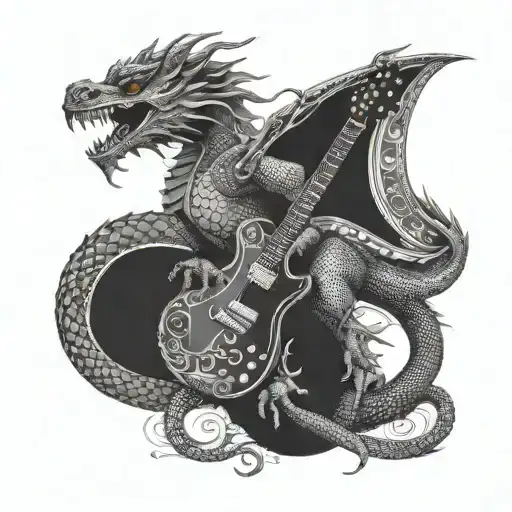 Design A Tattoo Of An Oriental Dragon Playing A Guitar Or Other Musical Instrument