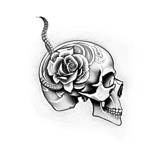 A Skull With Snakes And Roses