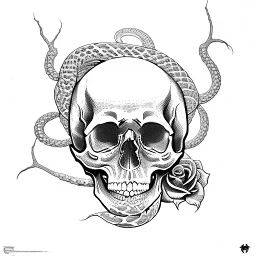A Skull With Snakes And Roses