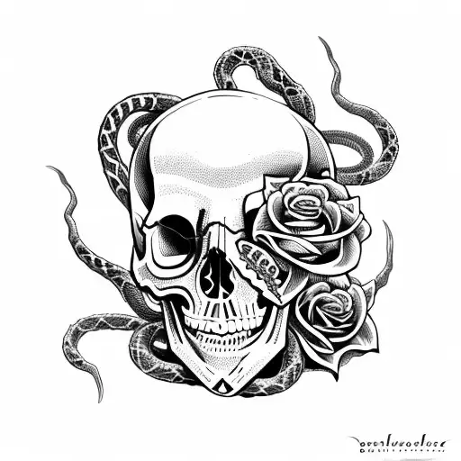 A Skull With Snakes And Roses