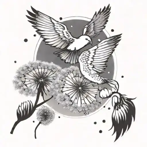 Dandelions Blowing With Dove Flying