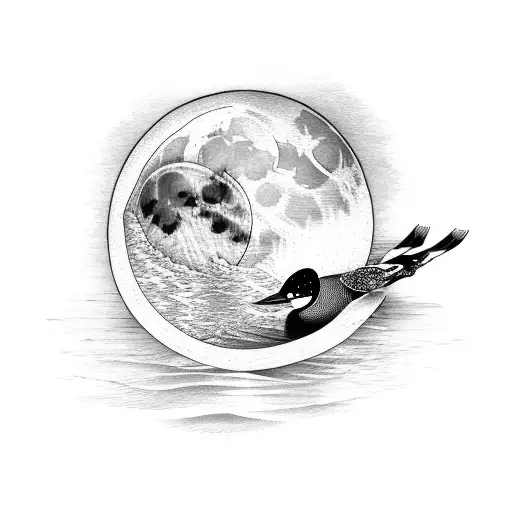 A Loon Gracefully Gliding On The Water With A Reflection Of The Moon