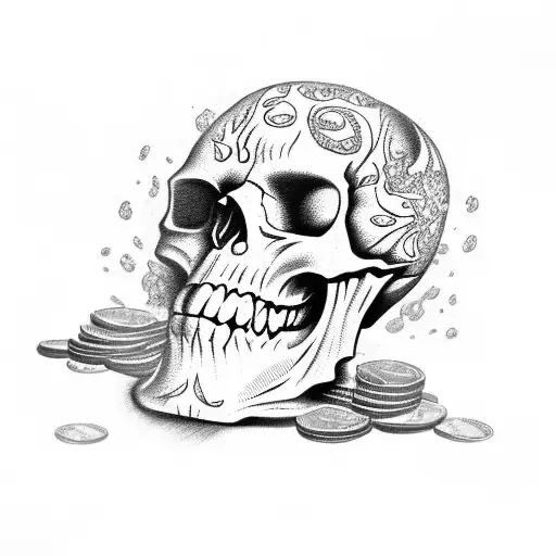Money Skull With Flames