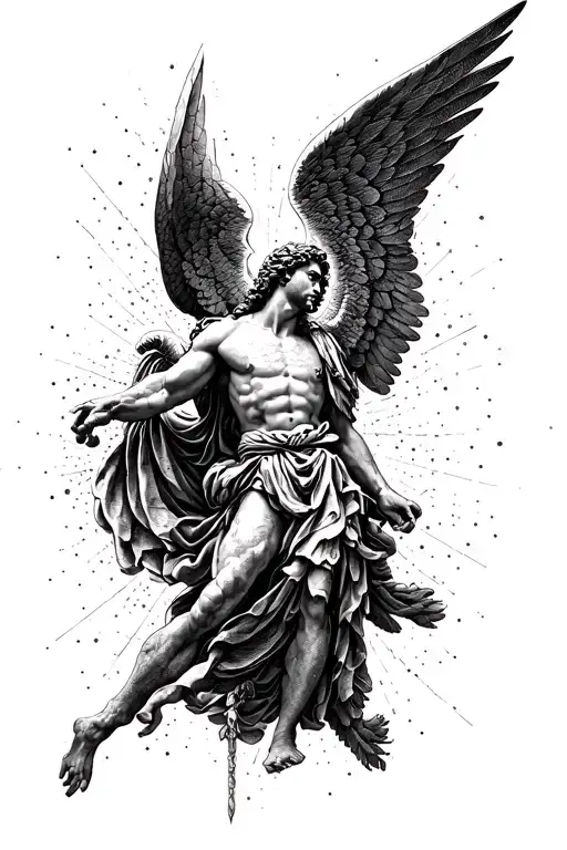 Saint Michael Archangel Micro Realism Style Tattoo Geometry