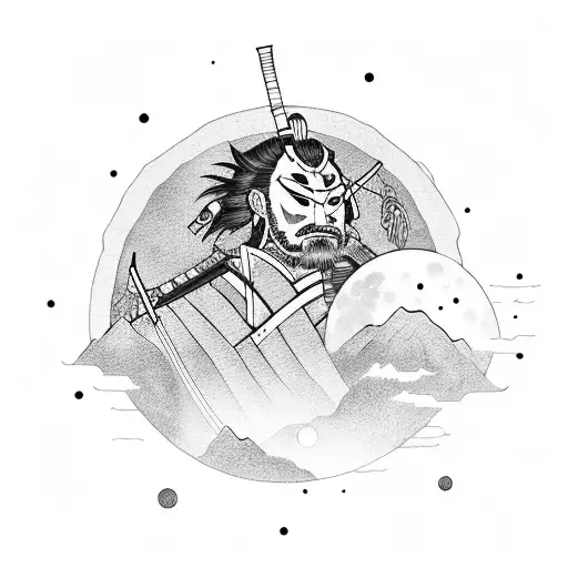 Samurai On A Hill With Blood Moon