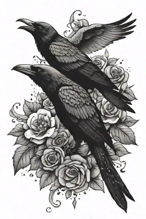 Crows With Flowers And Snake
