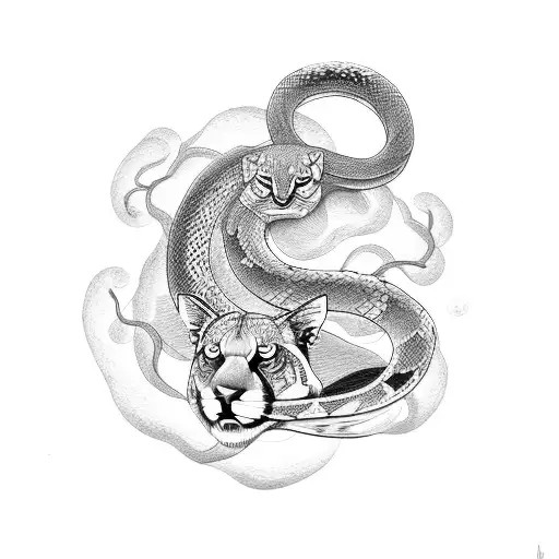 Snake And Puma With A Ying Yang