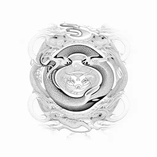 An Snake Above A Ying Yang And A Puma Below