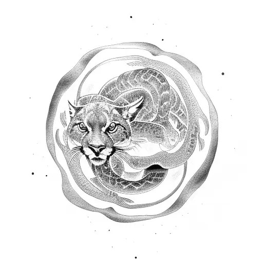 A Puma On Top Of A Ying Yang And On The Bottom A Snake