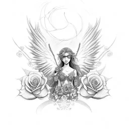 Angel With Roses And Lion