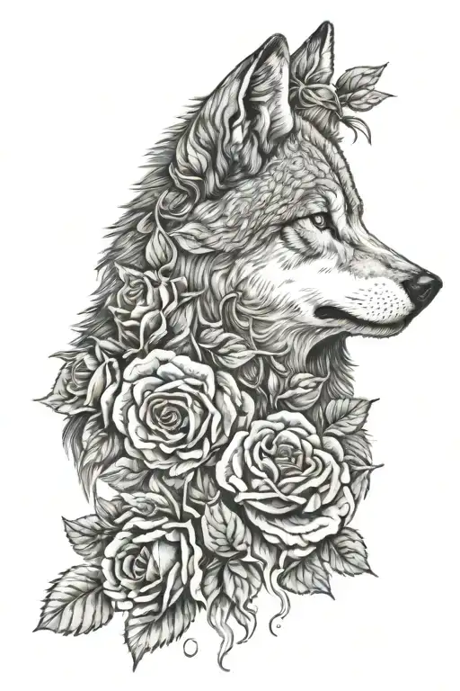 Wolf With Roses Covering Its Eyes