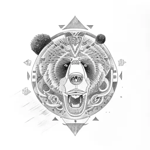 Band Leg With A Face Of A Bear And Selvatic Background Tattoo