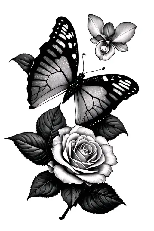 A Butterfly With Half Evaporating Into Rose Petal And Orchid And The Breast Cancer Sign Hidden