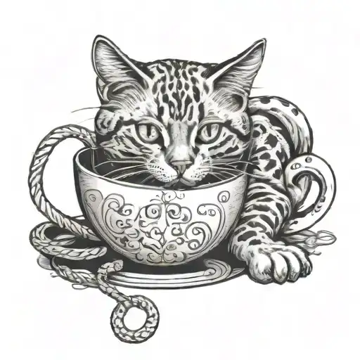 A Cat Lounging On A Coffee Mug With A Whip In Its Paw