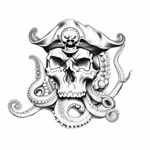 Skull And Pirate Hat And Octopus