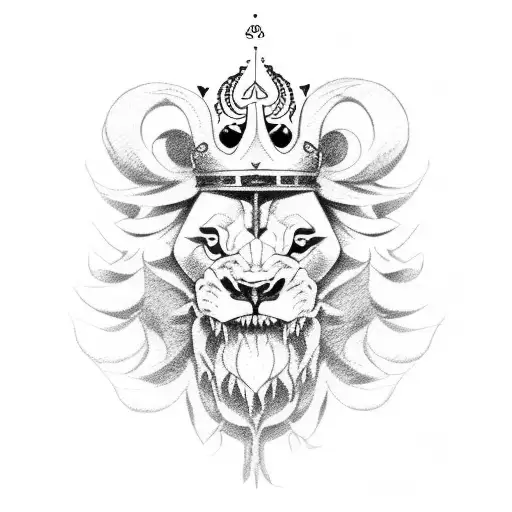 Lion Head And Skull With Rose And Crown