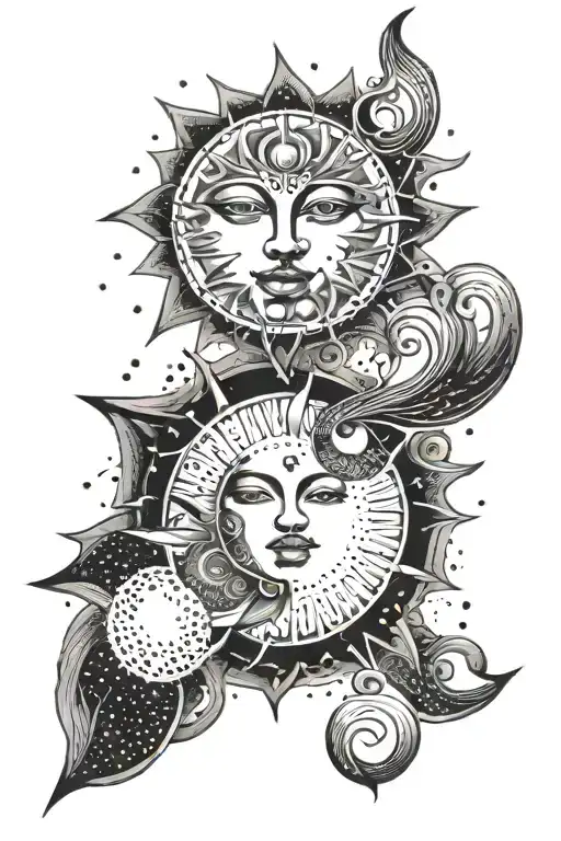 Sun And Moon Mixed With Zodiac Sign Aquarius