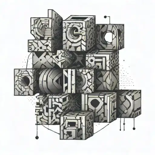 Abstract Geometric Shapes Resembling Building Blocks With Measuring Tape Wrapping Around Them