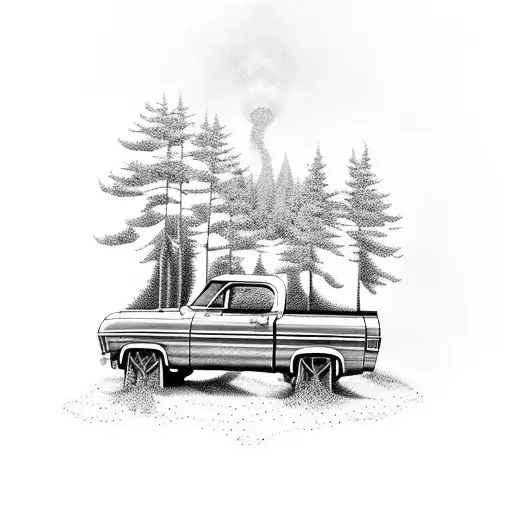 70S Chevy Truck In The Woods With A Paint Job Paying Tribute To Music