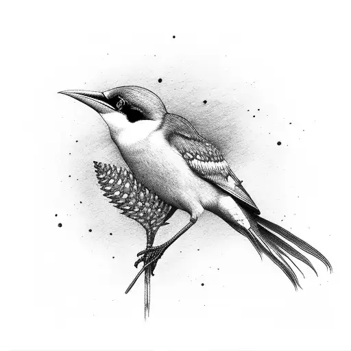 Throstle Bird With Purple Lilly In Mouth