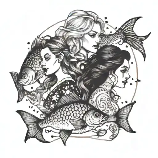 Brunette And Blonde Girls With Fish