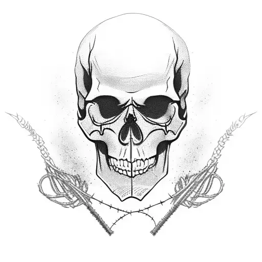 Skull With Barbed Wire And A Crow