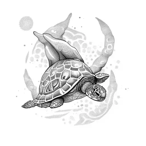 Ballena Jorobada Con Una Tortuga A Color