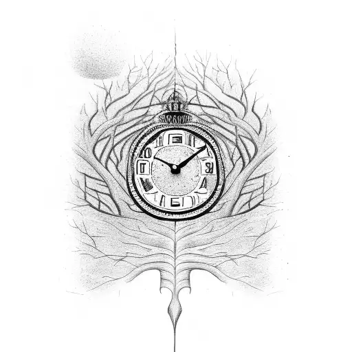 Family Tree With Roots And A Clock In It