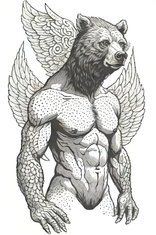 Man Nude Man Bear Wings Spread Wide
