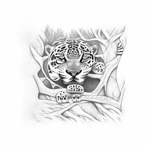 An Amazon Rainforest Scene With A Jaguar In A Tree