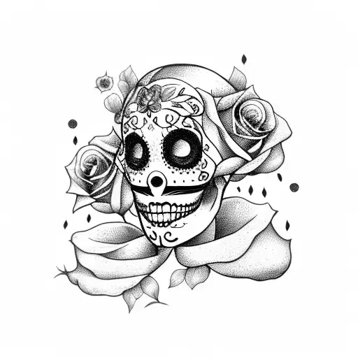 Roses With Hot Sugar Skull Girl Sleeve